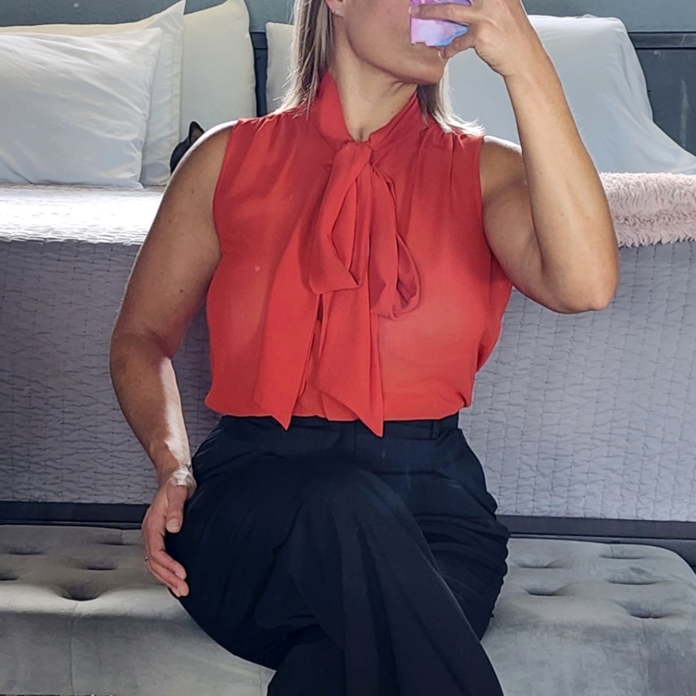 Eva Mendes Isabella Bow Blouse In Burnt Orange